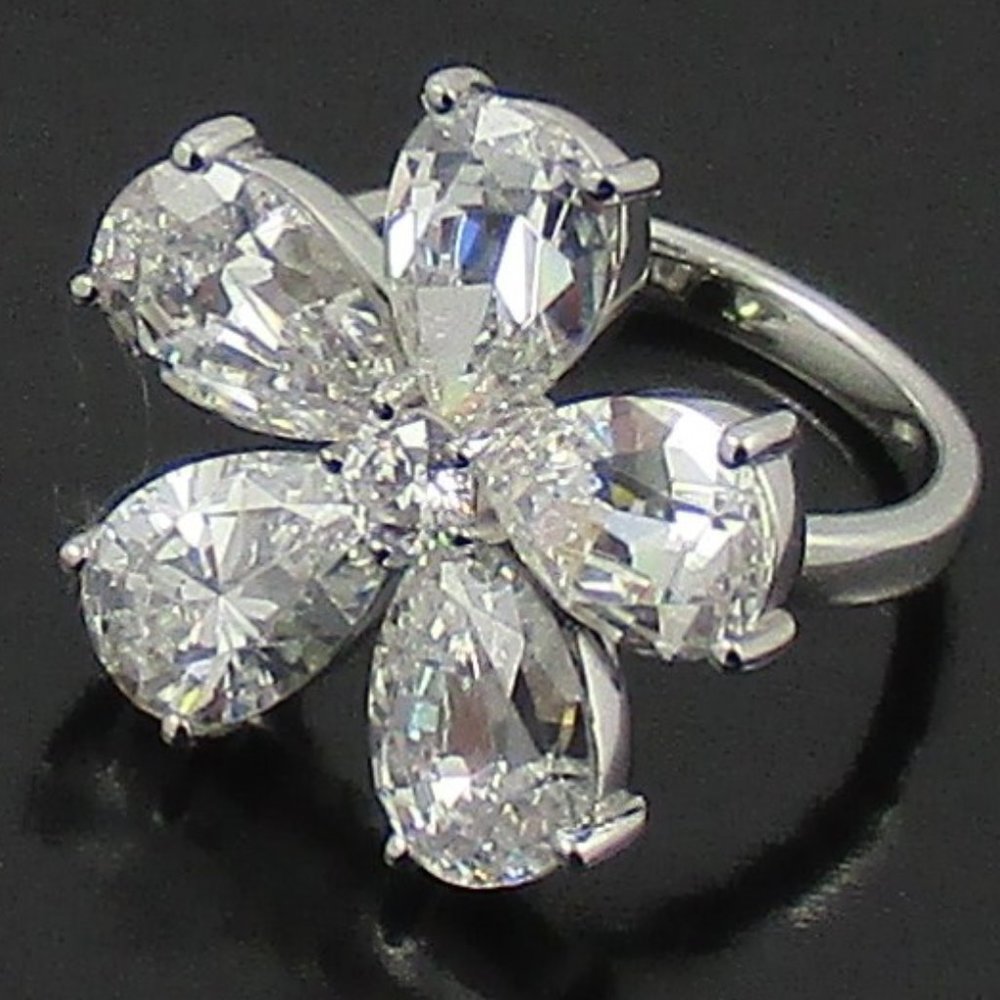 Diamonique Sterling 10.25ct Pear Cut Flower Ring